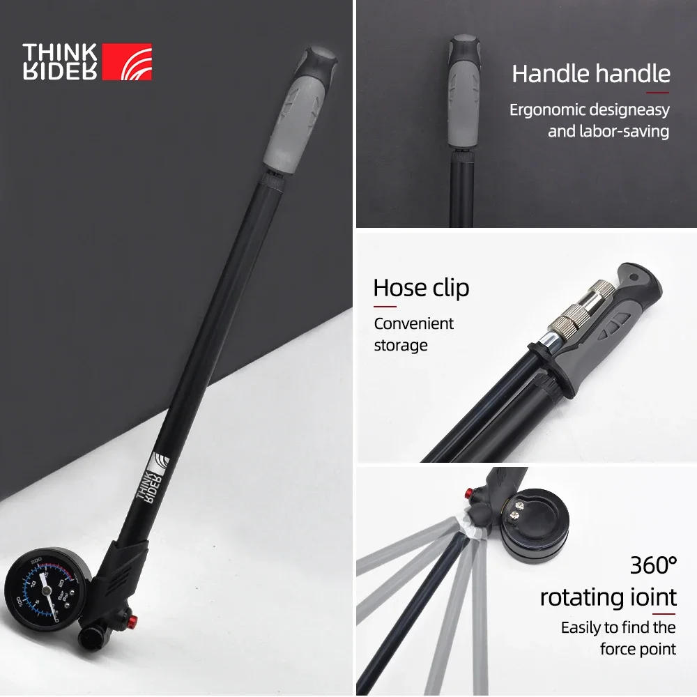 Bike pump ThinkRider Portable High-pressure 300psi With gauge For fork & rear suspension shock absorber Mountain bicycle
