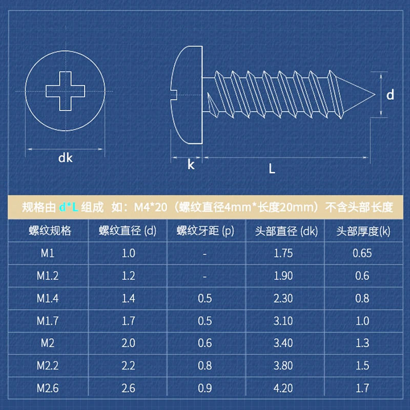 100  500 개 M1.2 M1.4 M1.5 M1.6 M1.7 M2 M2.2 M2.3 M2.6 소형 304 스테인레스 스틸 크로스 필립스 팬 원형 헤드 셀프 태핑 나사