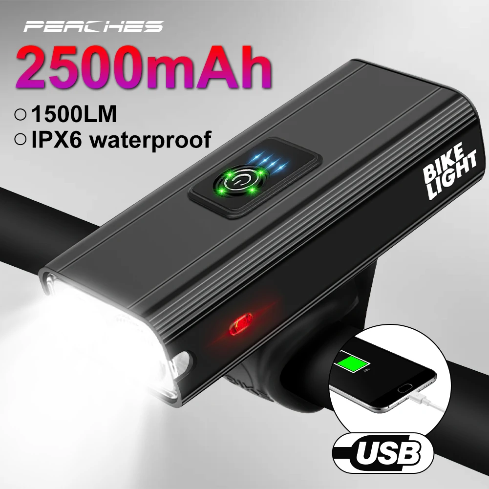 T6 LED 1500 Lumens Bicycle Lantern Light Front USB Rechargeable Lamp MTB Bike Power Bank Headlight Cycling Flashlight | Спорт и