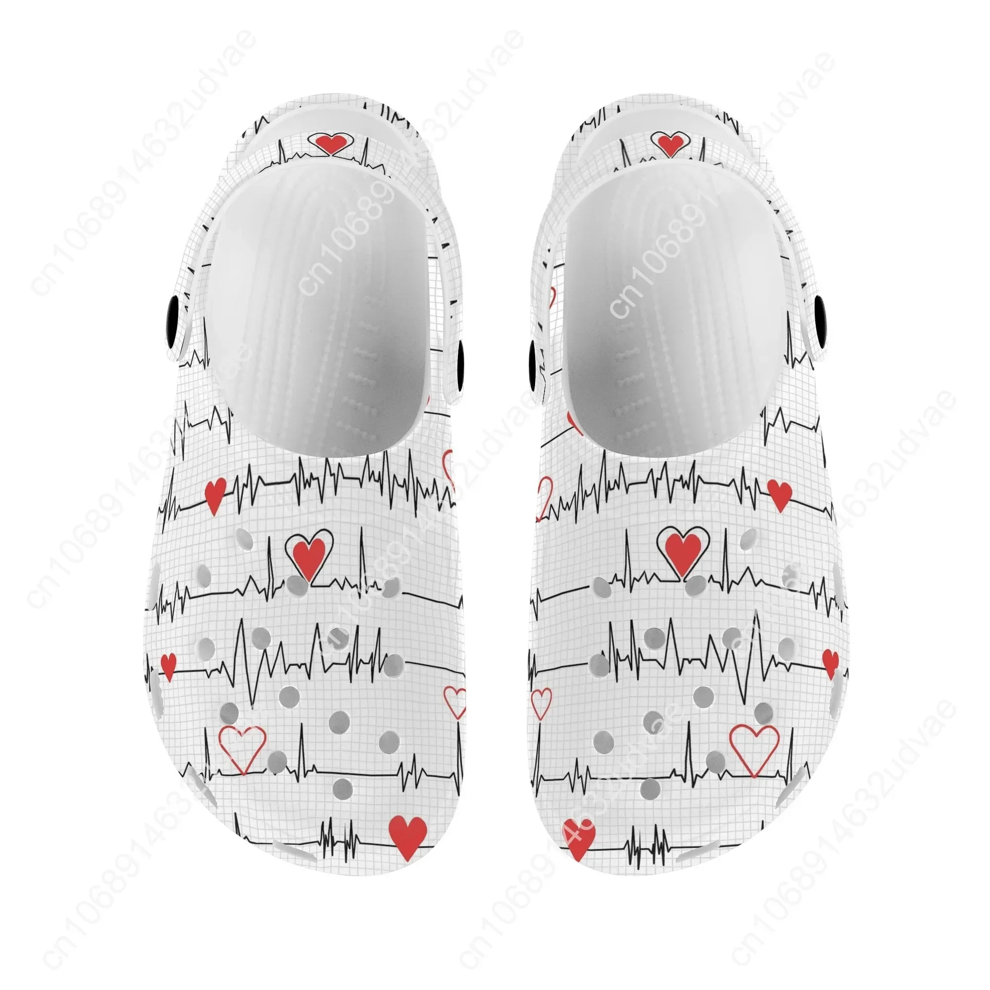 ECG Pattern Non-Slip Clogs 2023 Fashion Nursing Slippers Dirty Resistant Hole Shoes Comfortable EVA Sandals Hospital Work Flats
