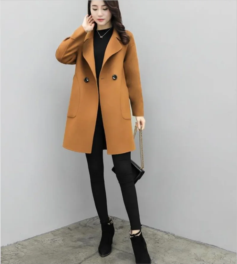 

Women's double-breasted woolen coat Vintage coat Long-sleeved office lady's elegant coat Fall and winter fashion coat