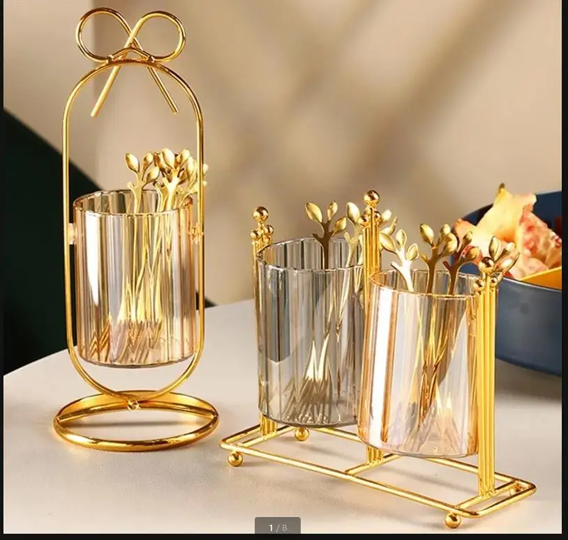 Stainless Steel Glass Storage Fruit Fork Set Modern Home Kitchen Chopstick Rest