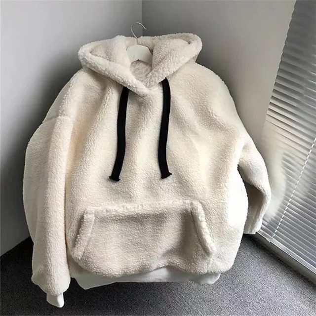 Korean Style Lamb Fur Hoodie Women's Autumn Winter Thickened Loose Fit Sweatshirt Versatile Outerwear Fleece Lined Coat 2