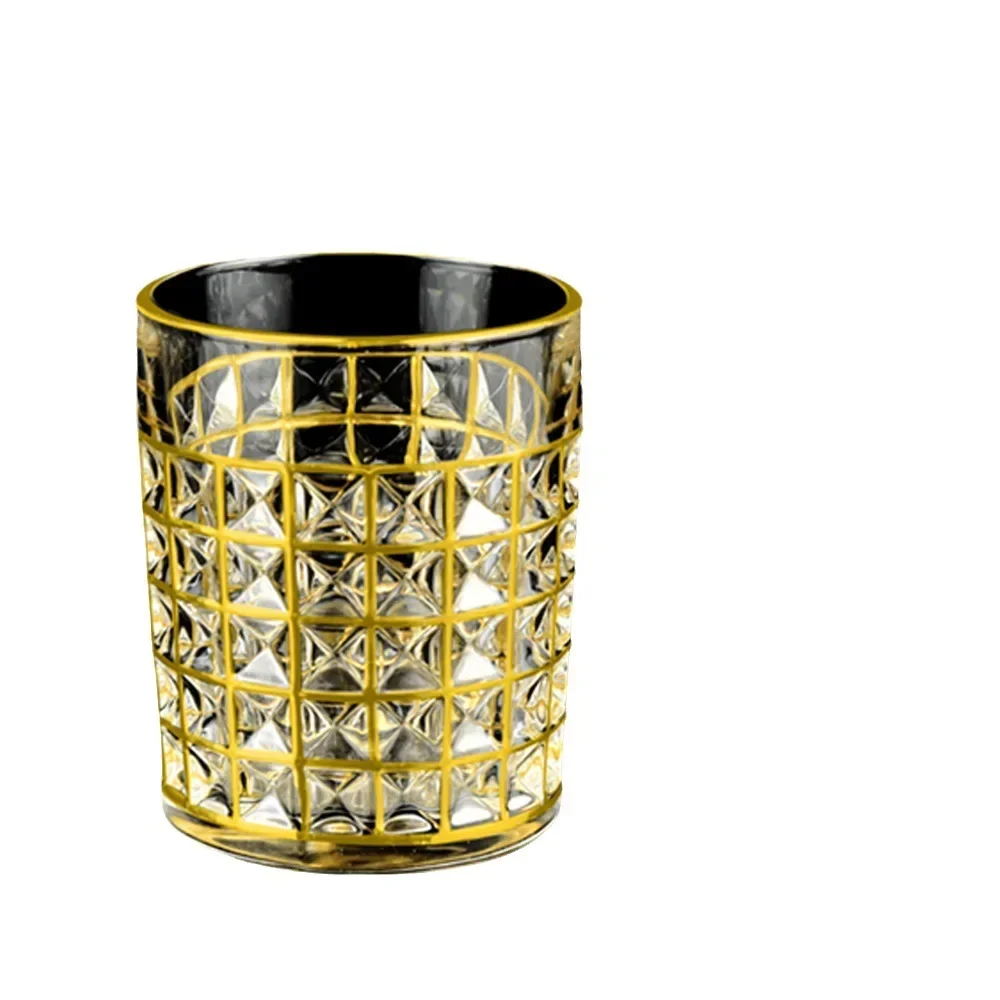 Gold Statue Handdrawn Crystal Glass, Whiskey Cup, Home Water, Carved Fruit Juice Cup, Gold Statue