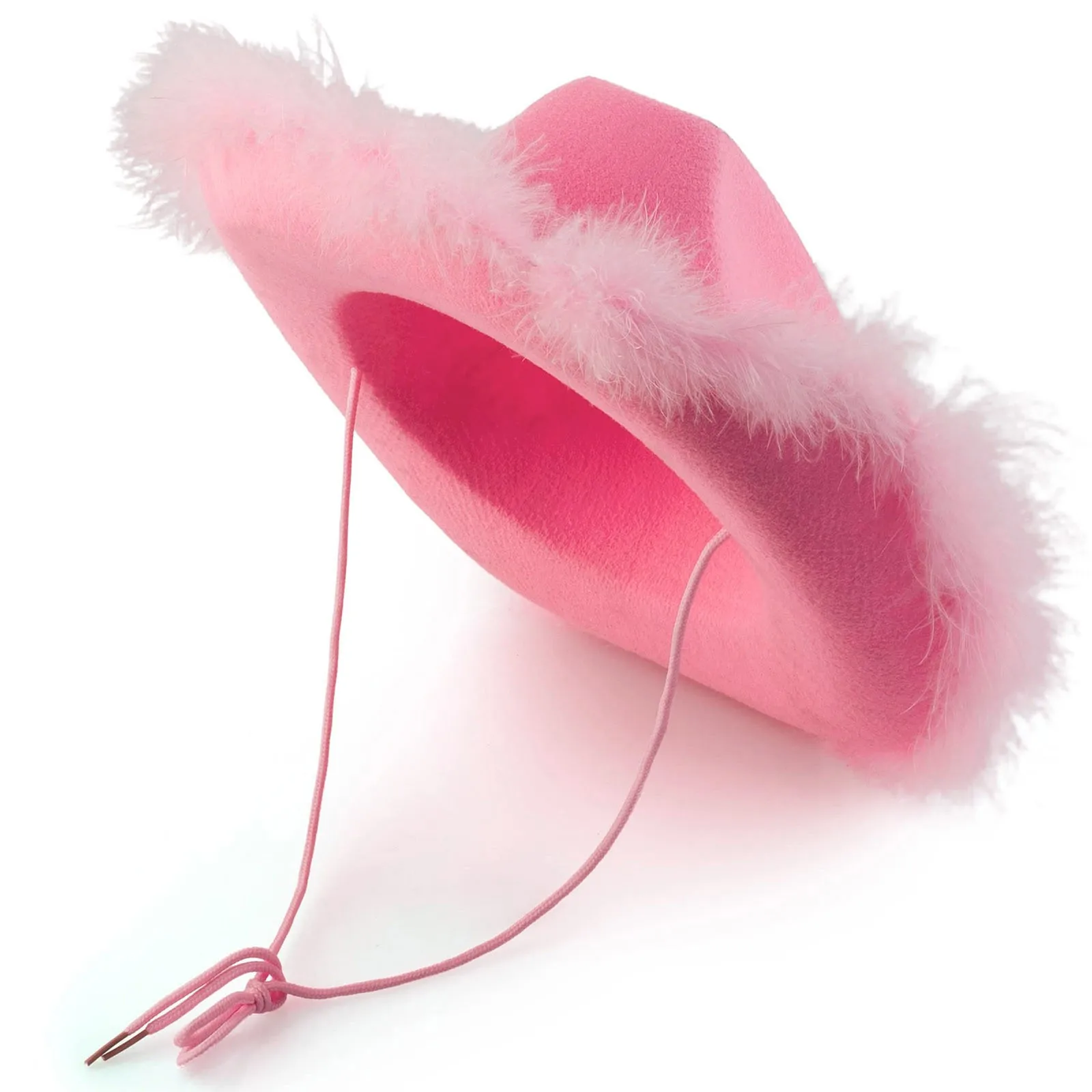 Vintage Cowboy Hat Fluffy Feather Brim Cowboy Hat Top Pink Cowgirl Festival Party Fashion Y2K Girls Accessories
