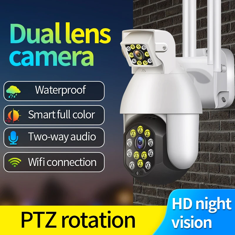 Dual Lens Camera 1080P HD Outdoor IP Wireless Camera Night Vision Home