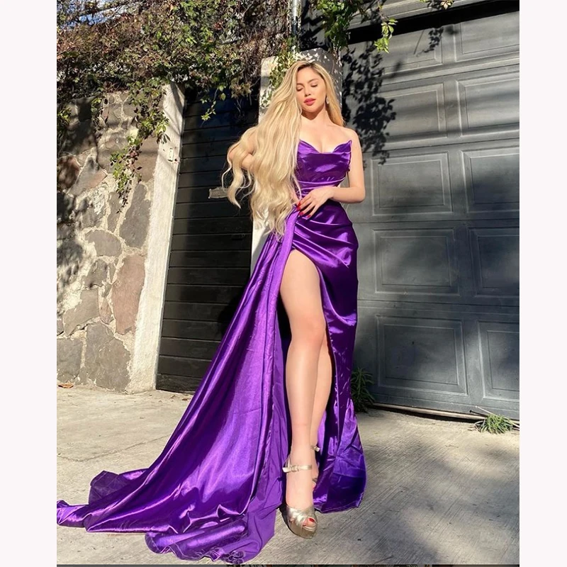 

Bowith Evening Luxury Dress Prom Elegant Purple Strapless Long Gown For Women Wedding Party Formal Occasion Gala vestidos