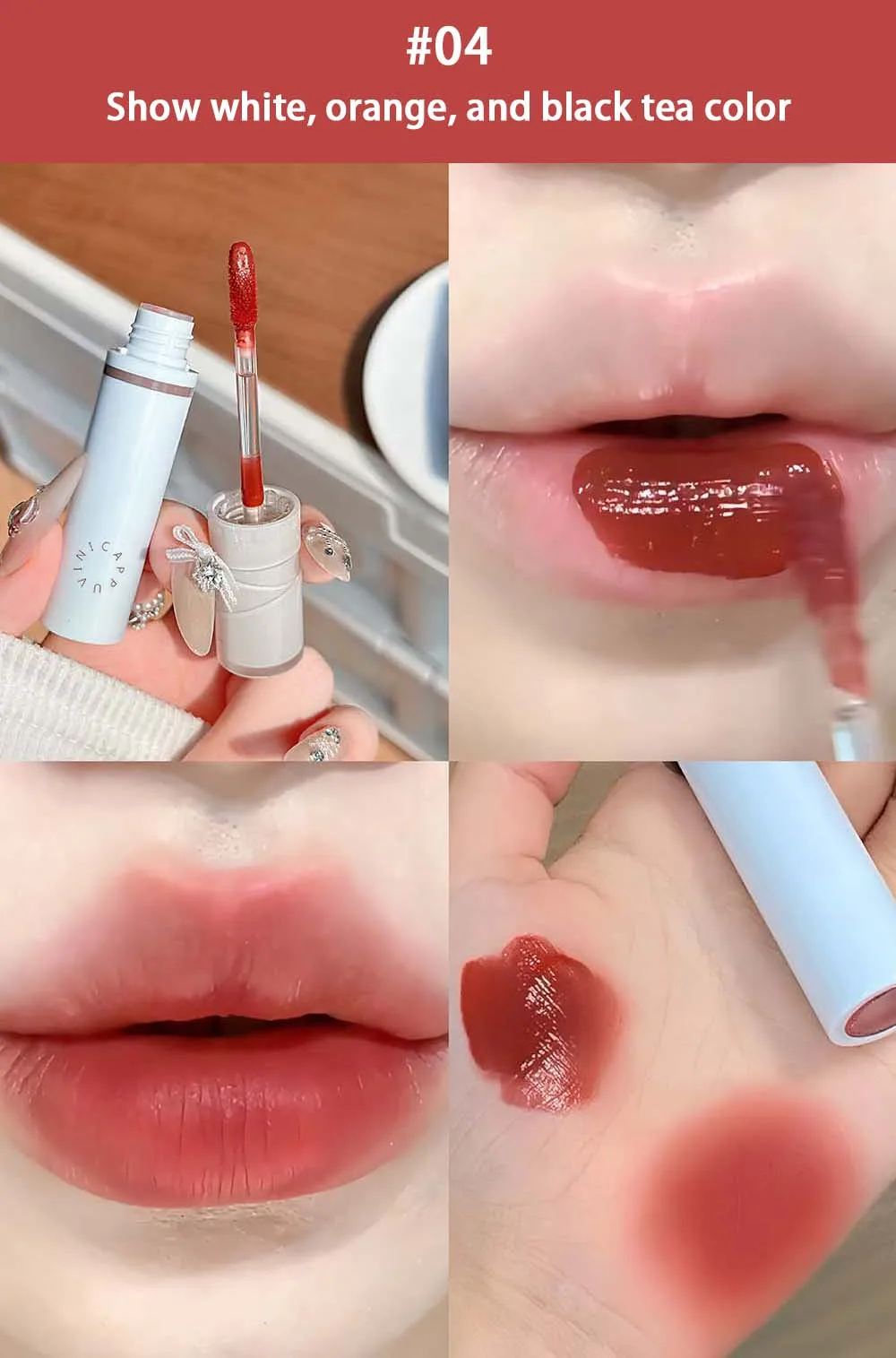 Hydrating Mirror Glossy Liquid Lipstick Reddish Brown Lip Tint_voghion.com
