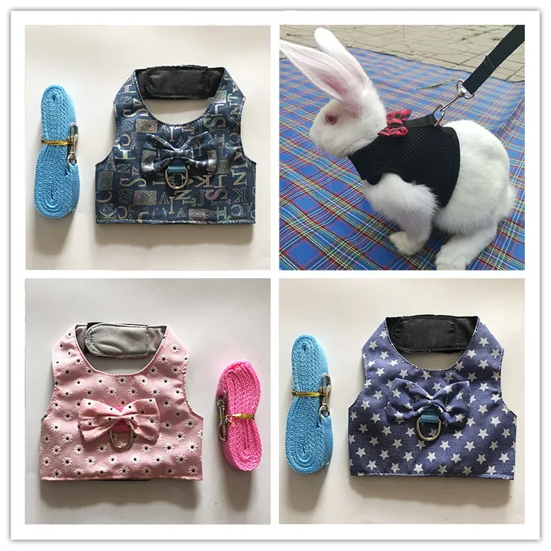Rabbit Harness And Leash Set Rabbit Harness Set Small Animal Outdoor Walking Harness Leash Set Cute Clothes Puppy Kitten Pigs Bunny Chinchillas Necklace Rabbit Vest