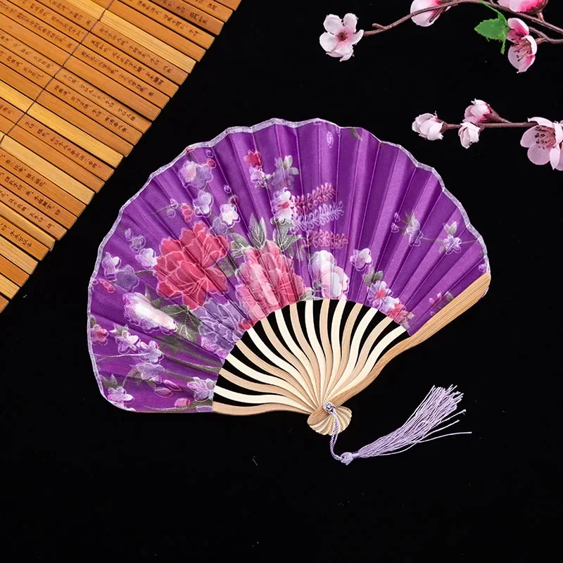 Ventaglio Pieghevole Cinese In Seta E Bambù Con Nappe, 21 Cm, Per Matrimoni, Danza, Decorazione Parete - 2