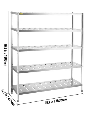 SucceBuy 4/5 Tier Storage Shelf Storage Shelving Unit Stainless Steel Garage Shelf with Adjustable Height and Vent Holes