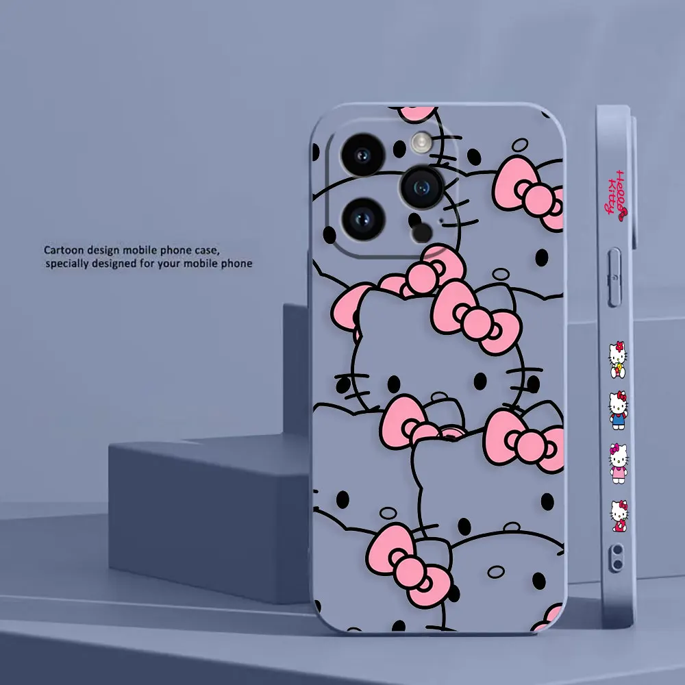 thumbnail image 1 of Bonita funda de teléfono de Hello Kitty K Line Cat para Apple iPhone 14 13 12 11 Pro XS Max Mini X XR SE 7 8 6 15 Plus, funda líquida de color, 1 of 5