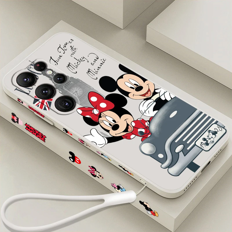 Disney Minnie Mickey London Liquid Left Rope Per Samsung Galaxy S23 S22 S21 S20 Fe S10 Ultra Plus Lite 5G Cover Funda