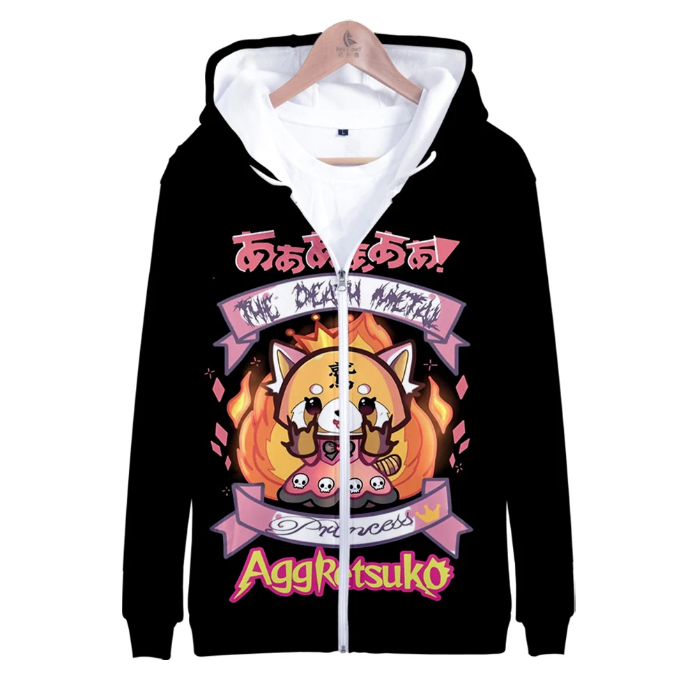 

New Hoodie Aggretsuko Anime Zipper Hoodies Unisex Fashion Zip Up Hooded Sweatshirt 3D Prints Streetwear Clothes