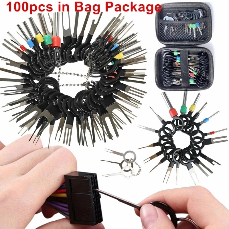 

100pcs Pin Extractor Set Car Wire Crimp Terminals Removal Tool Kit Auto Repair Hand Tools Stylus Automotive Plugs Puller in Box