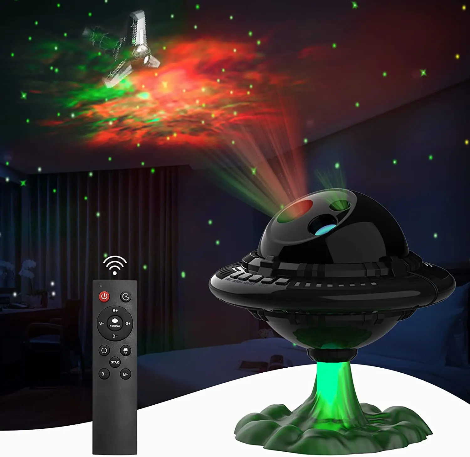 UFO-스타 LED 프로젝터 야간 조명, 갤럭시 성운 프로젝터 램프, 성인 및 어린이용 원격 타이머 포함, 침실 장식