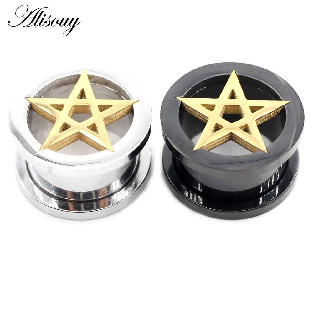 2PCS Stainless Steel Enamel Star Screw Round Ear Gauges Tunnels Plugs Expander Stretcher Earrings Piercing Body Jewelry piercing jewelry body piercing jewelry body jewelry ear piercing jewelry body piercing earrings metal jewelry