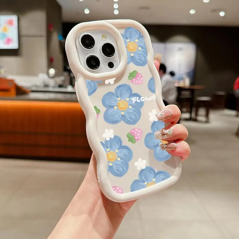 Soft Candy Wave Side Floral Phone Case with Flower Design