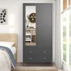 Metal Armoire Wardrobe Closet with 2 Drawers, Mirror Door and Hanging Rod, Metal Clothing Storage Cabinet, Wardrobes 4