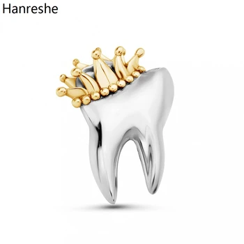 Hanreshe 메디컬 크라운 치아 브로치 핀, 창의적인 치과 의사 쥬얼리 액세서리, 의사 간호사용 선물 라펠 치아 배지