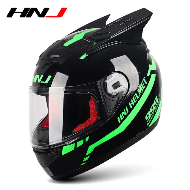 Full Helmet Motorcycle Kask Casco Moto Female Cycling Cap Horn Pink Man Motorcross Motorbike Helmet Casco De Moto HNJ939 939AntifogLenHornHel