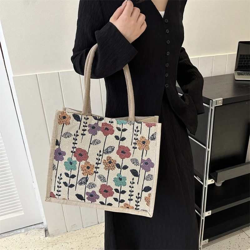 2024 Women Large Capacity Handbags For Jacquard Embroidery Canvas Shoulder Bag Big Shopper Bags