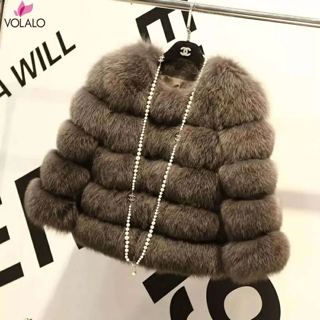 

VOLALO Winter Jacket Women Big Fluffy Artificial Fur Coat Fake Raccoon Fur Thick Warm Outerwear Streetwear No Removable Vesto