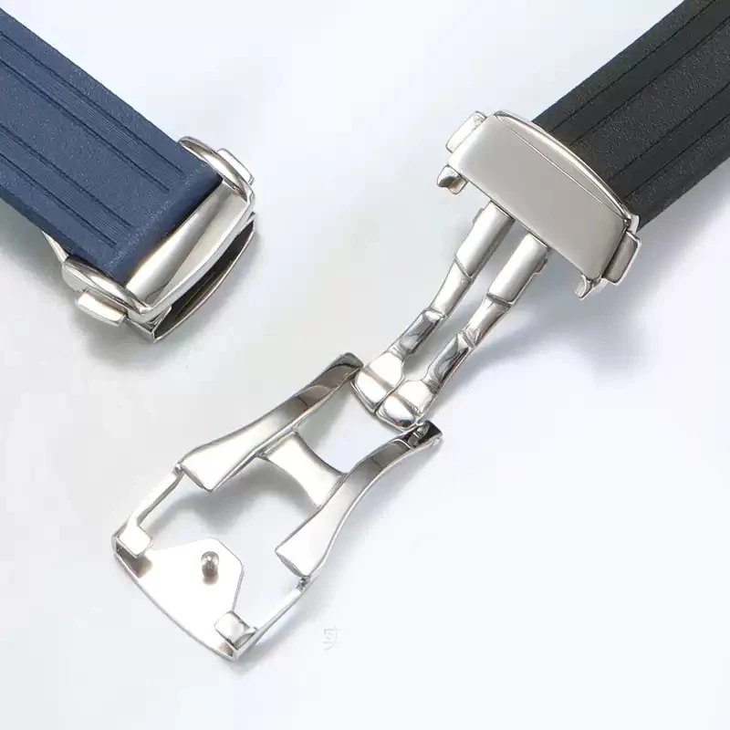 High-Quality 20mm Rubber Watch Strap with Folding Clasp and Curved End
