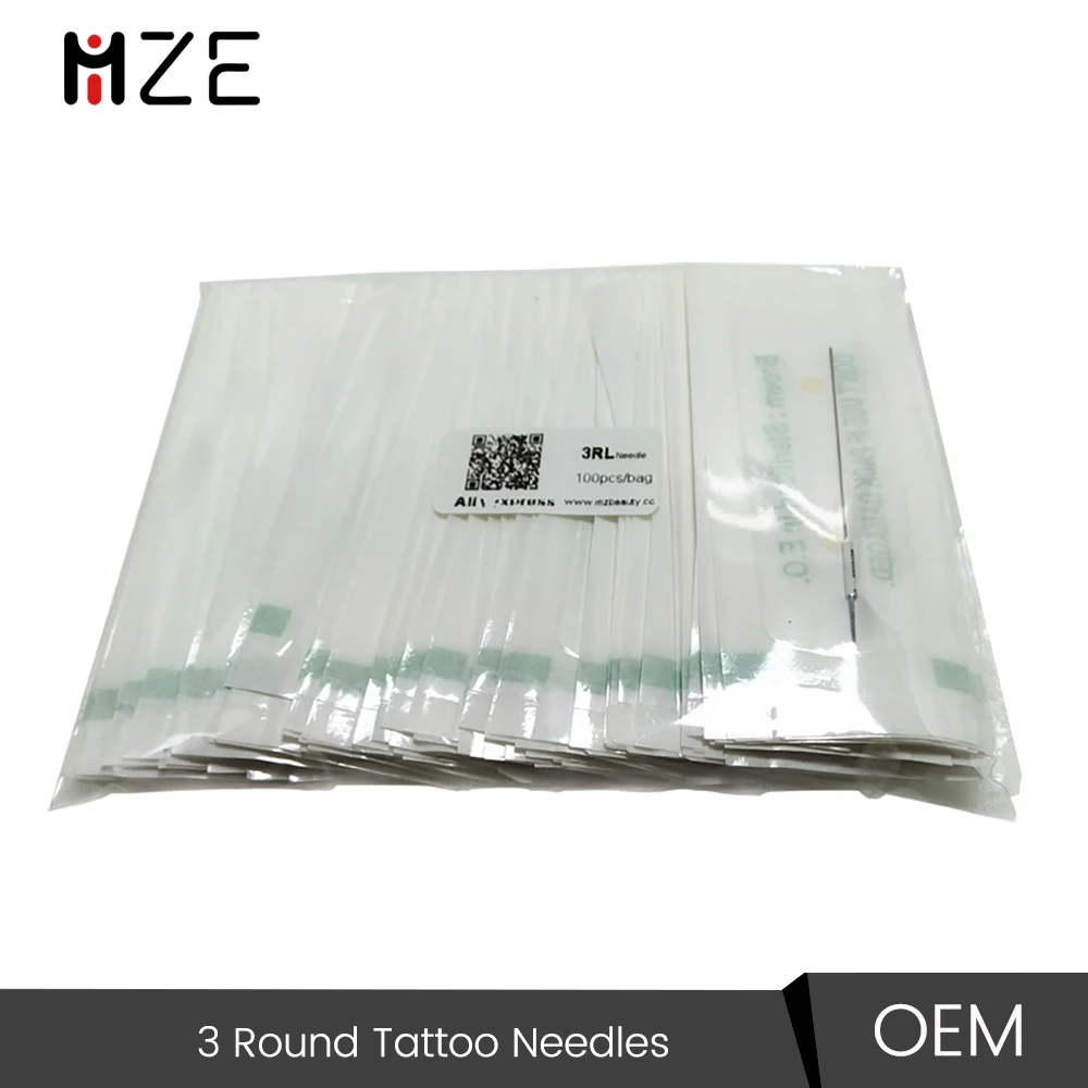 滅菌済みの伝統的なアートメイク針,3本の丸型タトゥーチップ,0.35x50mm