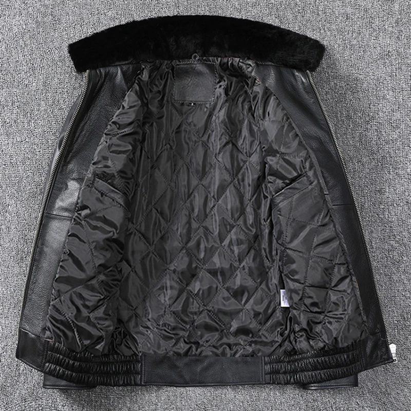 Men Leather Jacket Air Force Flight Genuine Cow Leather Detachable Real Fur Collar Thicken Warm Cowhide Clothes Men Winter Coat men leather jacket