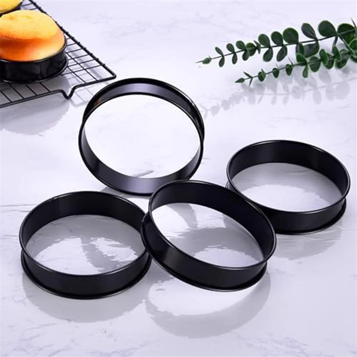 8Pack Crumpet Rings NONSTICK English Muffin Rings 4 Inch - Stainless Steel Double Rolled Tart Rings for Baking