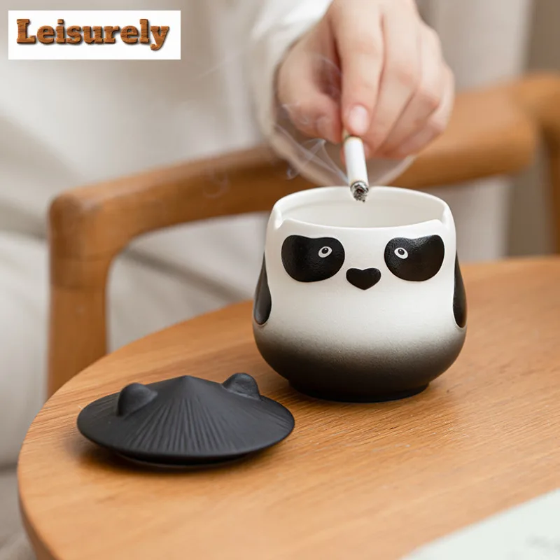 Cute Lebao Panda Ashtray Aesthetic Tobacco Shop Ash Tray Household Weed Smoking Chinese Tea Set Equipment Collection Supplies