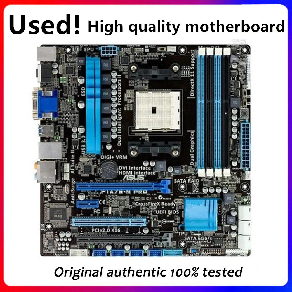 

For ASUS F1A75-M PRO Motherboard Socket FM1 DDR3 For AMD A75 A75M Original Desktop Mainboard SATA II Used Mainboard