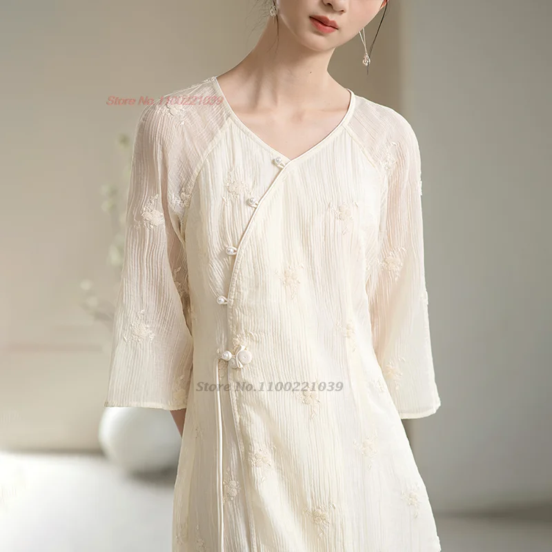 

2024 chinese traditional dress women lace chiffon cheongsam national flower embroidery qipao oriental evening dress vestido