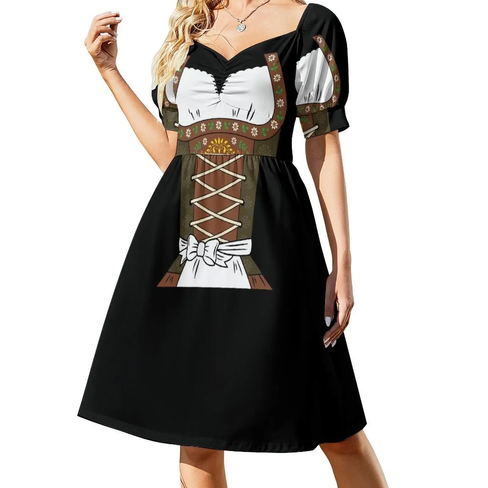 thumbnail image 1 of Dirndl Okterbfest Disfraz de Halloween Cultura alemana Vestido sin mangas Vestido Vestido Mujer Vestidos Damas Verano, 1 of 7