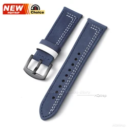 Premium Leather Smartwatch Band with 7 - Stitch Design and Quick Release - Crazy Horse Collection, Available in 22mm and 20mm Sizes - 22mm (Blue White)