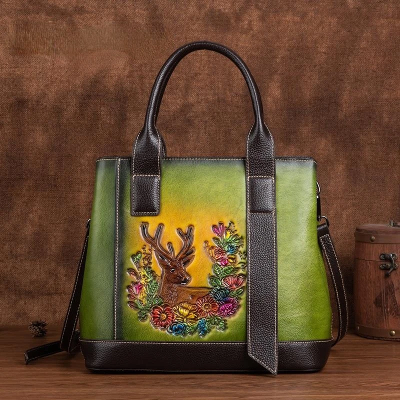 

2024 New Embossed Handbag Genuine Leather Vintage Women Tote Bag Ladies Nature Soft Cowhide Shoulder Messenger Bags Sac A Main