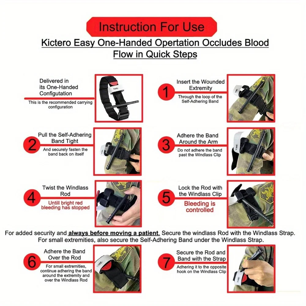 4 Pack Emergency Outdoor Tourniquet First Aid Tactical Life Saving Hemorrhage Control Military Tactical Emergency, Single-Handed