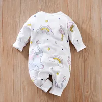 Spring And Autumn Boys And Girls Cute Cartoon Rainbow Elephant Print Cotton Comfortable Long Sleeve Baby Bodysuit 2