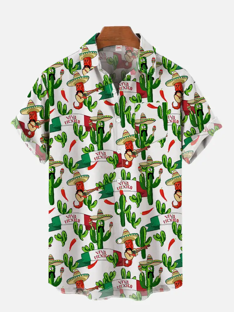 Men's Shirt Mexican Party Creative 3D Printed Tops Summer New Hawaiian Casual Loose No pockets Short Sleeve Shirt 4