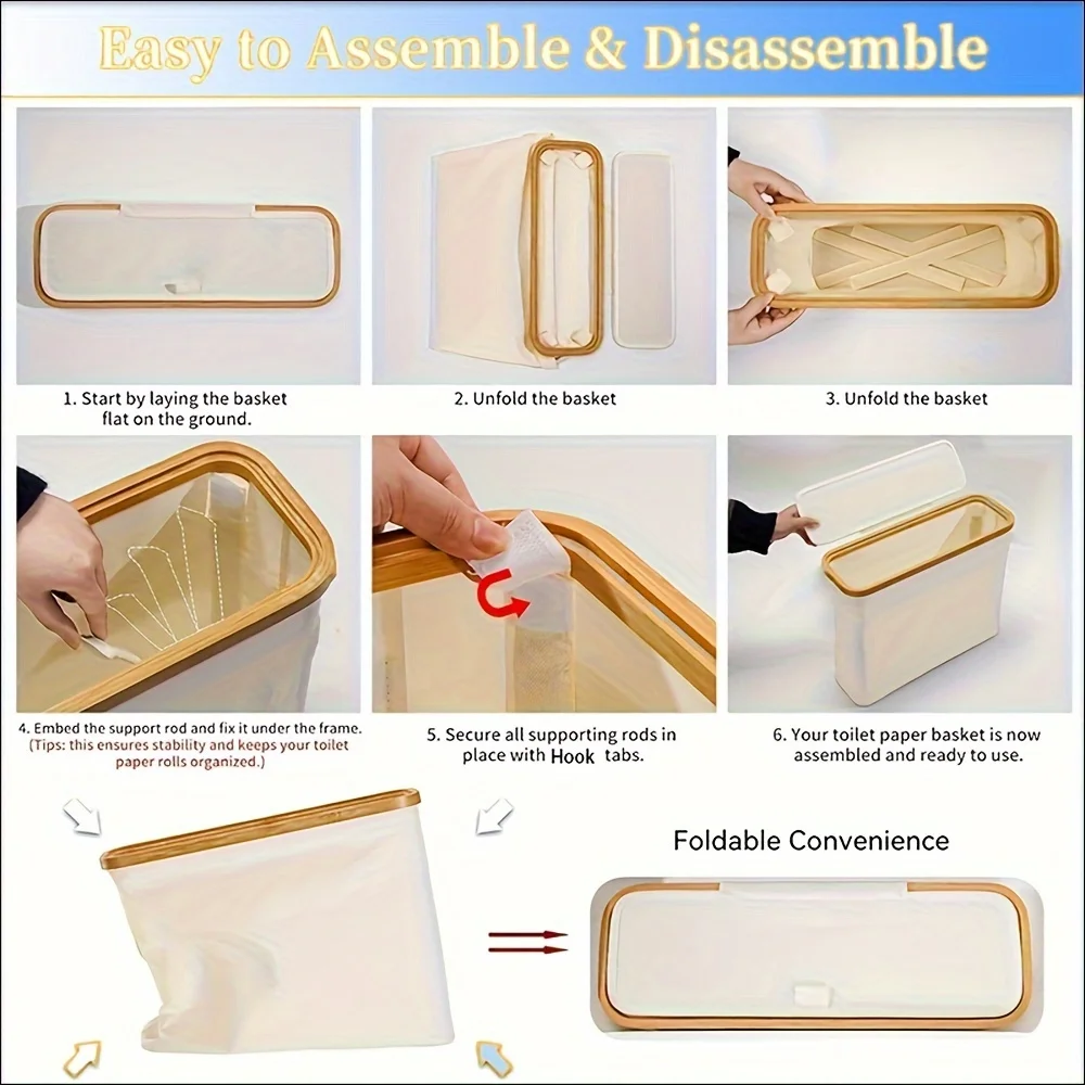 Bathroom Storage Basket Paper Organizer with Handle Slim Roll Paper Storage Box, Rectangle Shape for Home Organization