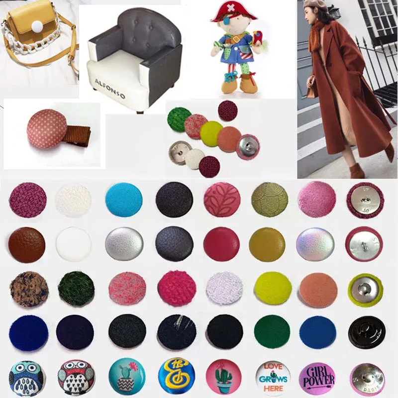 500pcs Sets/lot #16-80 DIY handmade fabric buttons Bread Shape Round Fabric Covered Cloth Button Cover Metal 4 Back Buttons 13s