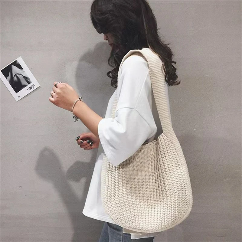 

1Pc Knitted HandBag for Women's Beach Hobo Bag Casual Lightweight Shoulder Tote Bag Female Boho Style Shopping Woven Handbag