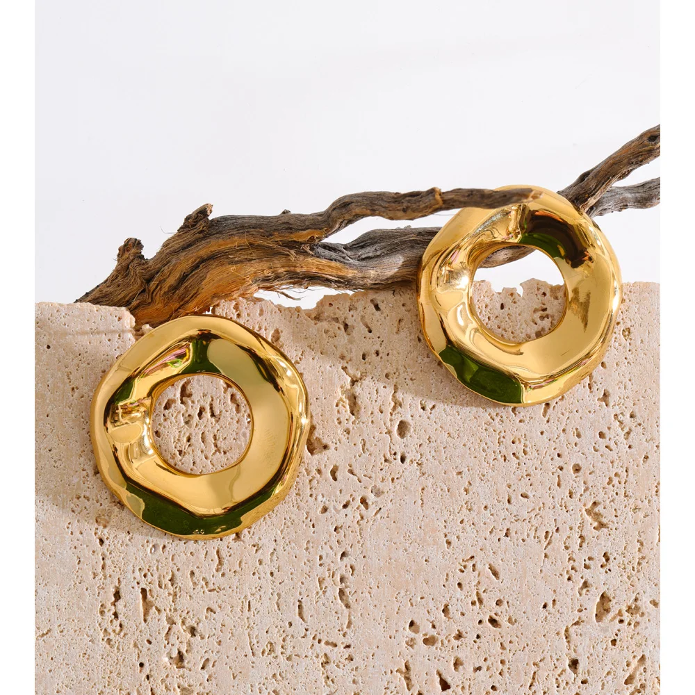 Yhpup Stainless Steel Round Hollow Minimalist Stud Earrings Daily Wear