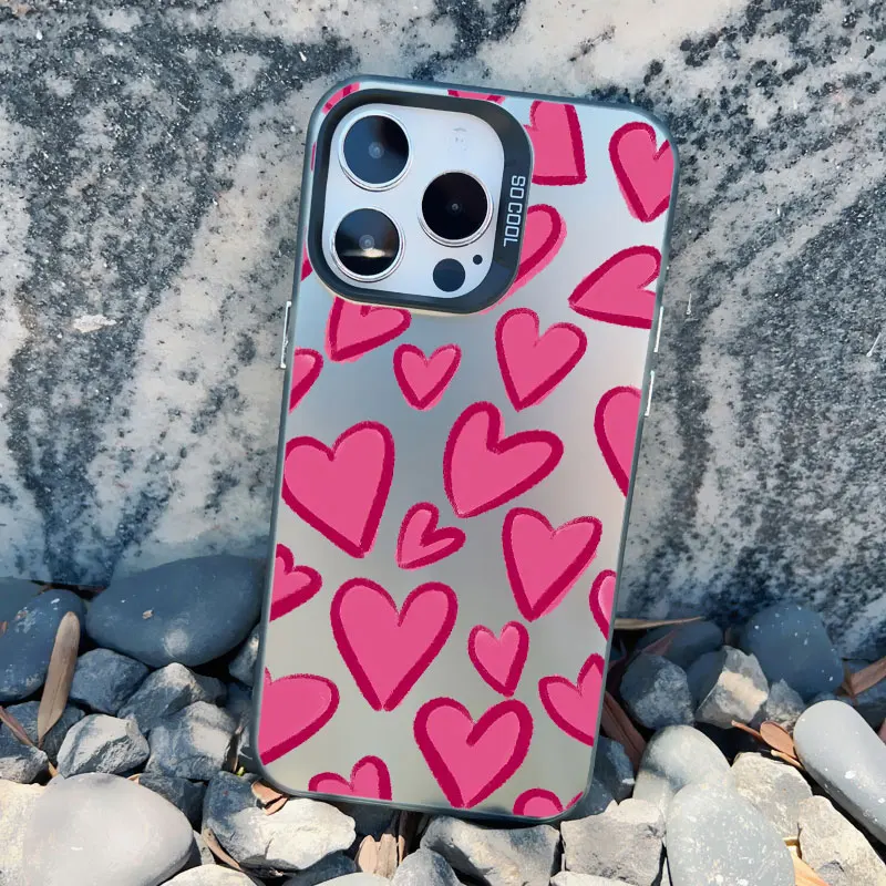 Modische Vollbild-Handyhülle mit rotem Liebesherz und rosa für iPhone 13 Mini 15 14 Plus 15 14 13 12 11 Pro Max, stoßfeste Laserabdeckungen – Detail 2