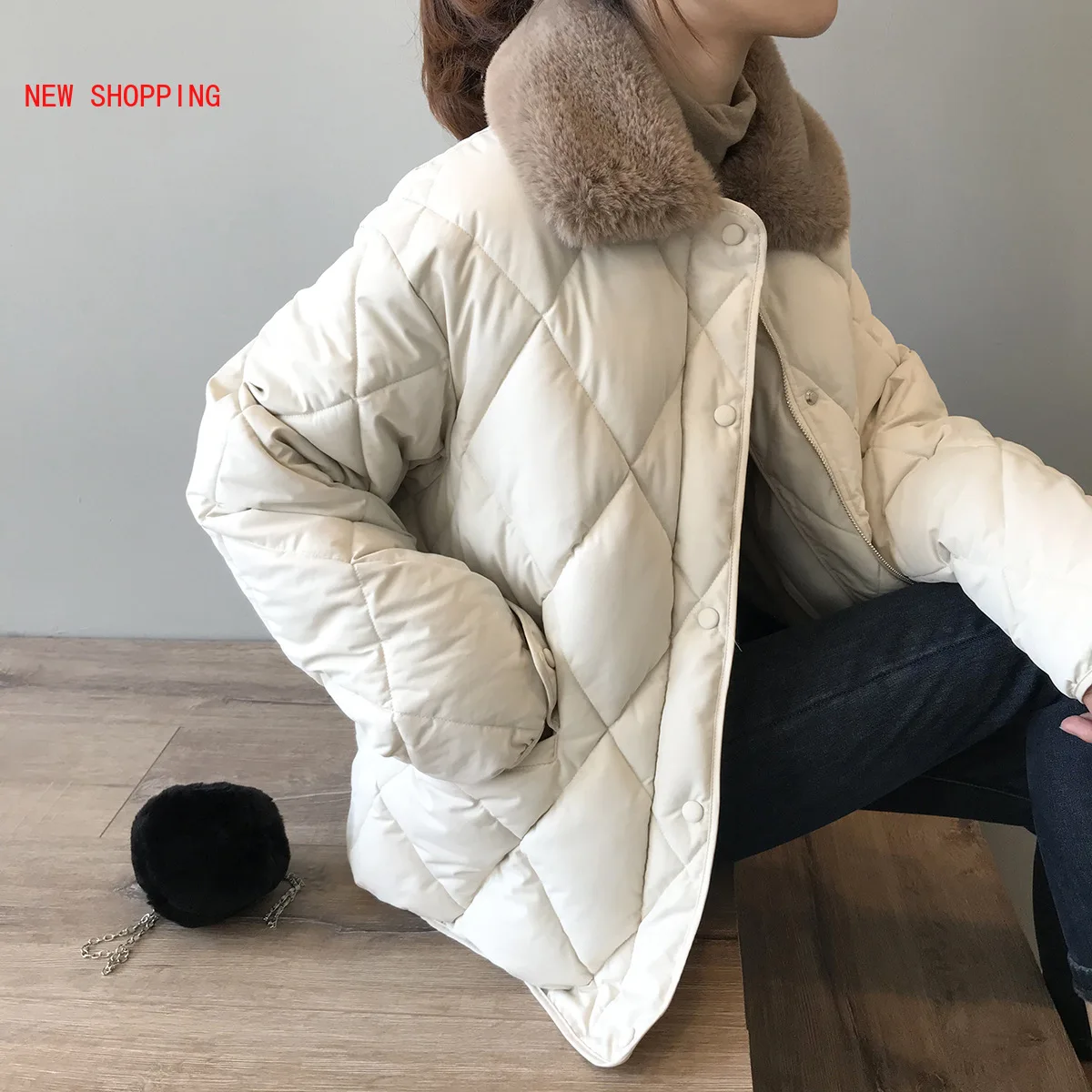 

Women Loose Fur Collar Parkas Thick Warm 2023 Winter Cotton Coat Long Sleeve Zipper Pocket Female Overcoat Short Casaco Feminino