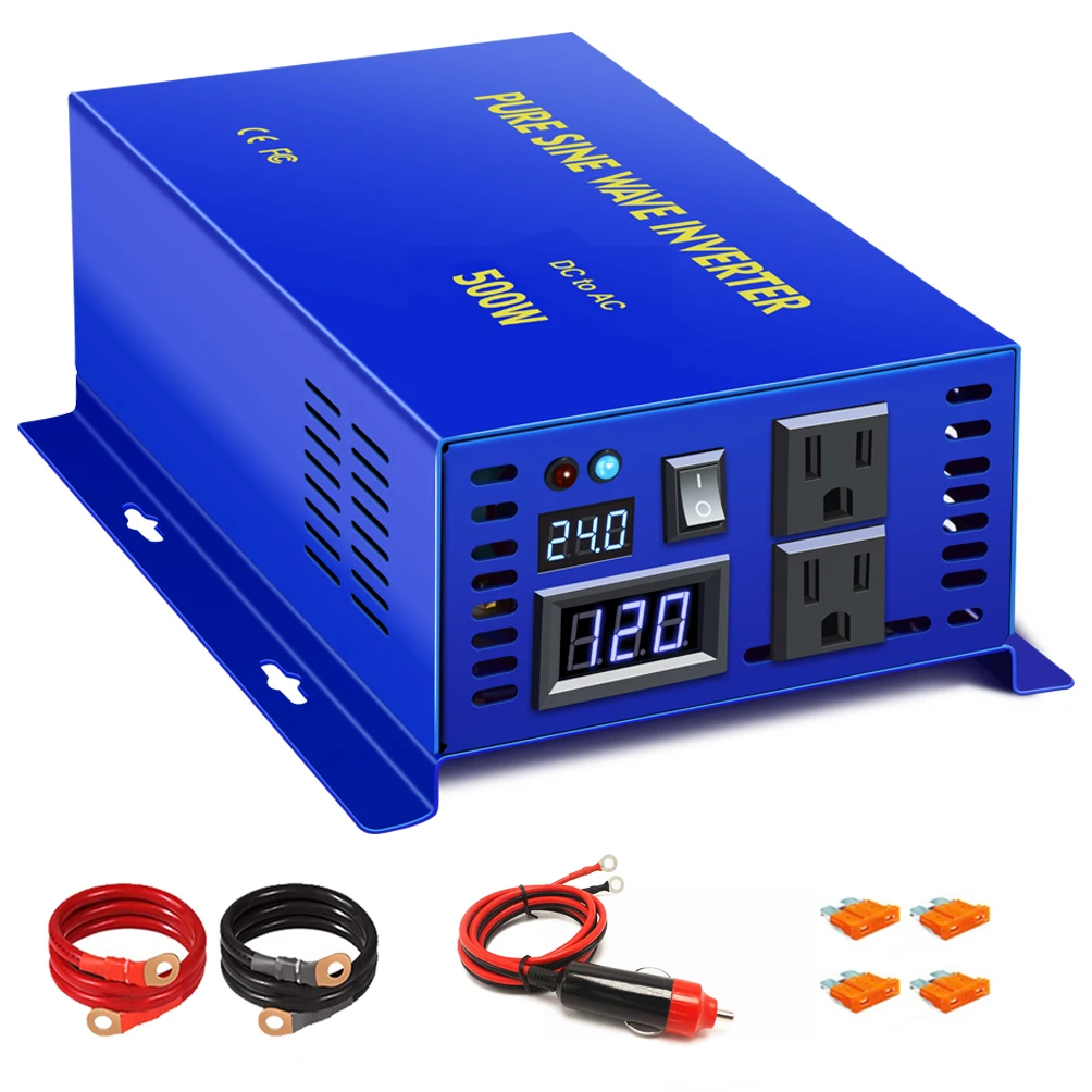 

500W Blue Type Pure Sine Wave Inverter 24V 220V Solar Inverter Car Power Inverter 12V 48V DC to 110V 120V 230V 240V AC Converter