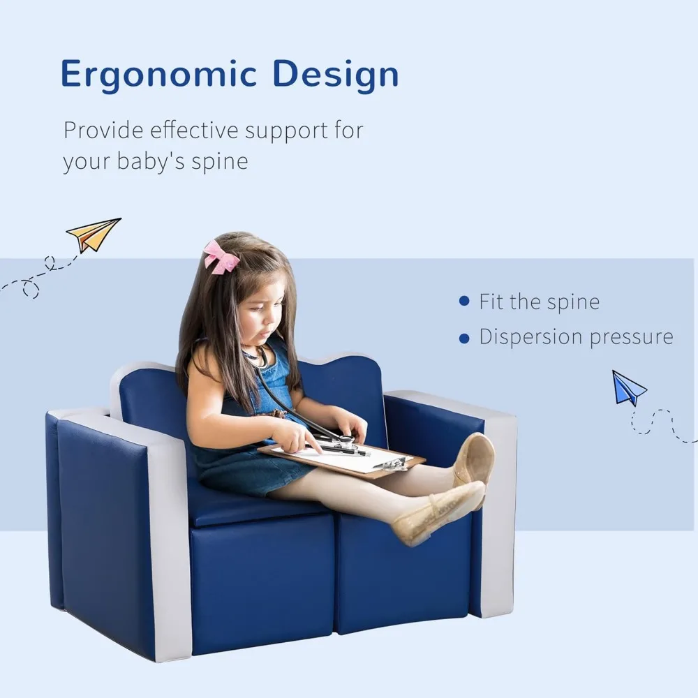 Kids Sofa Set 2-in-1 Multi-Functional Toddler Table Chair Set 2 Seat Couch Storage Box Soft Sturdy ，15.75"D x 31.5"W x 19.75"H 4