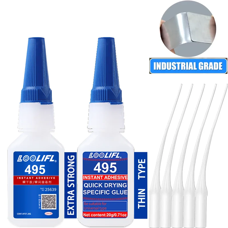 1-5 ชิ้น, LOOLIFL, 20 กรัม รุ่นอัพเกรด 495, กาวซุปเปอร์, แรงยึดติดระดับอุตสาหกรรม, กาวติดโลหะแข็งแรง, โปร่งใส, ทนทาน 1