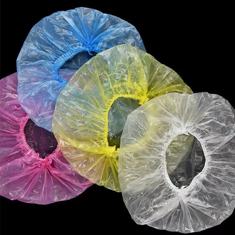 Disposable shower caps 100 adult hair drying waterproof dustproof plastic head covers for men and women